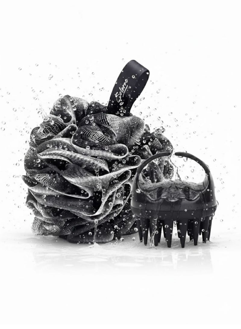 SOLARAE 2-in-1 Shower Loofah & Scalp Massager Shampoo Brush Set – Exfoliating Bath Sponge Body Scrubber + Silicone Hair Scalp Scrubber for Dandruff Removal, Deep Clean Shower Accessories for Men & Women - Image 2